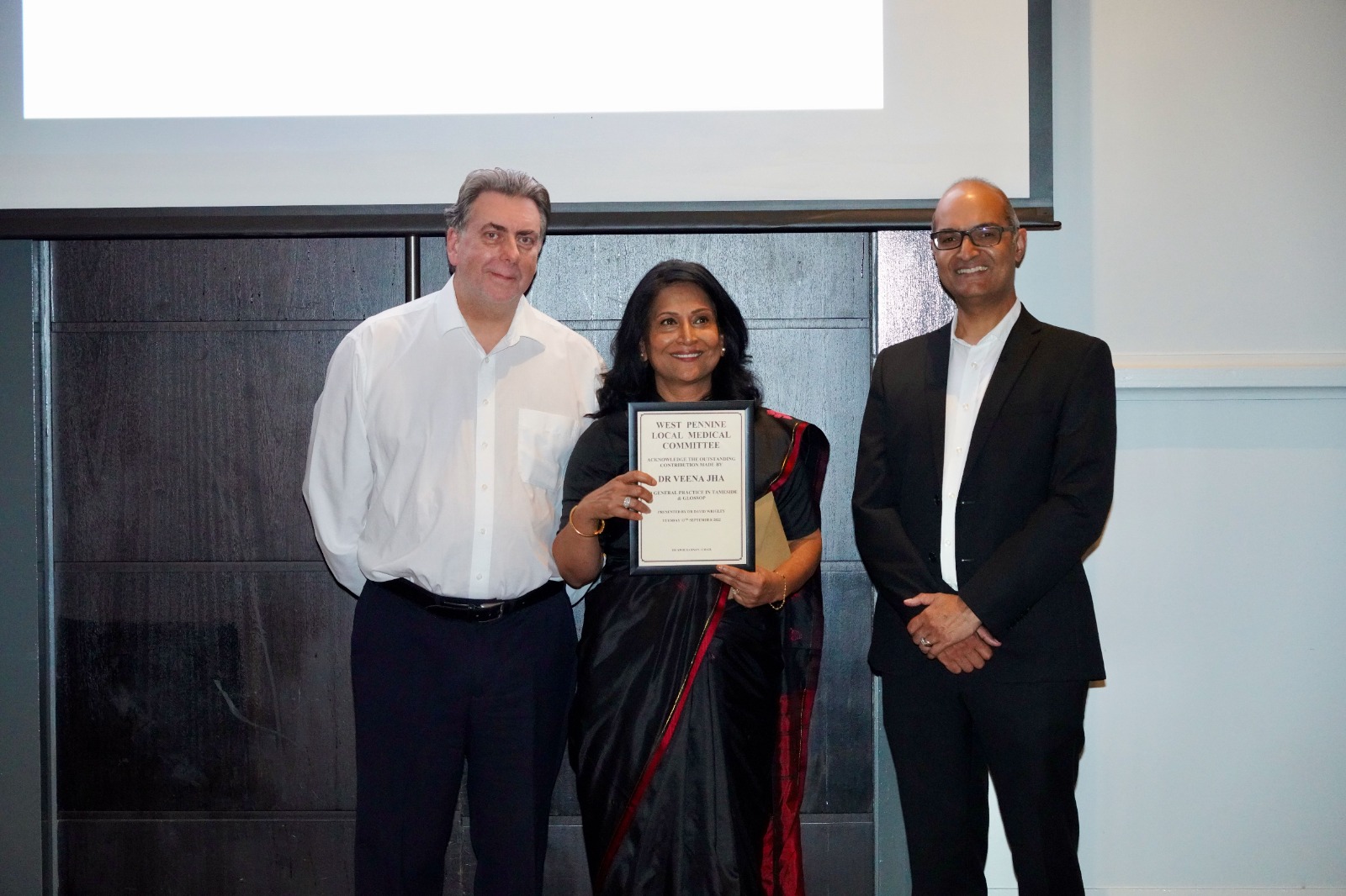 Dr Veena Jha receiving her GP of Note award
